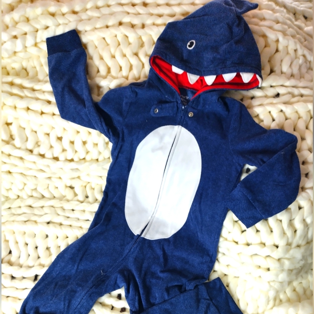 Shark Attack footless hooded onesie (2T)